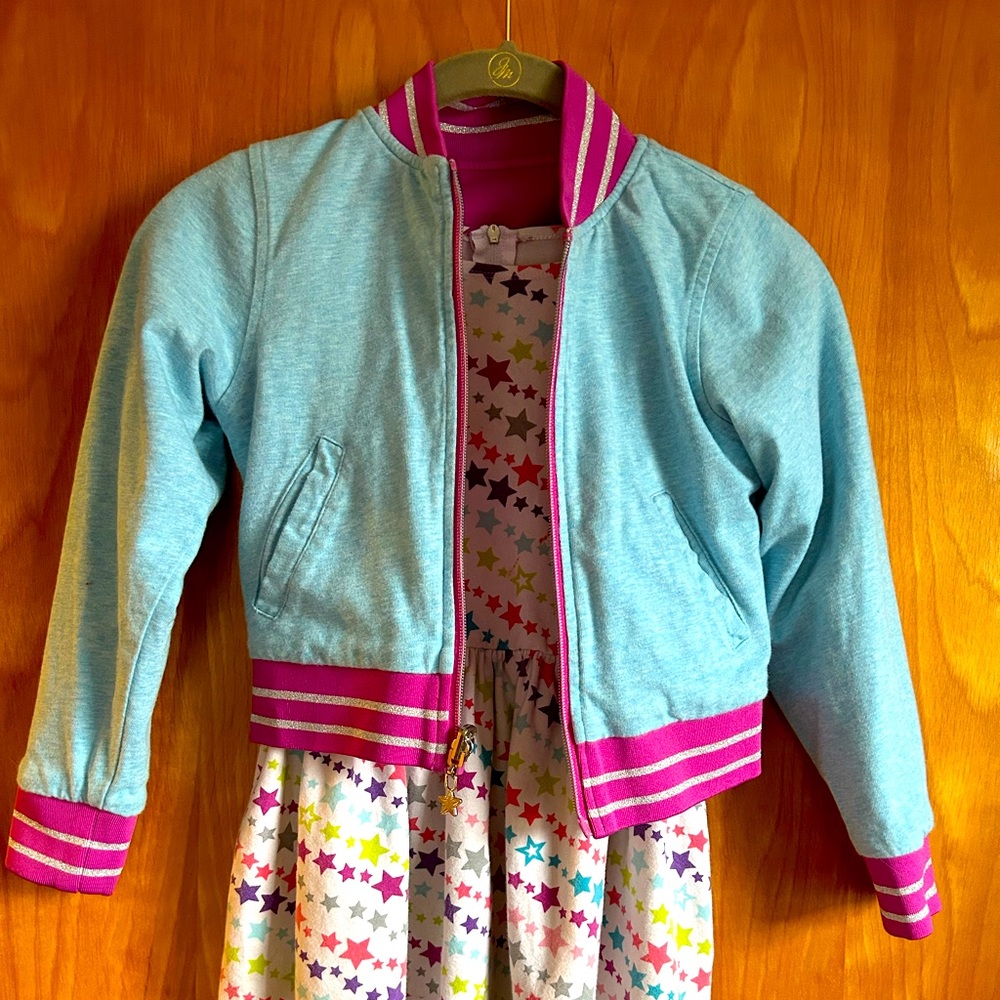 American Girl reversible bomber jacket with dress. Size 7/8